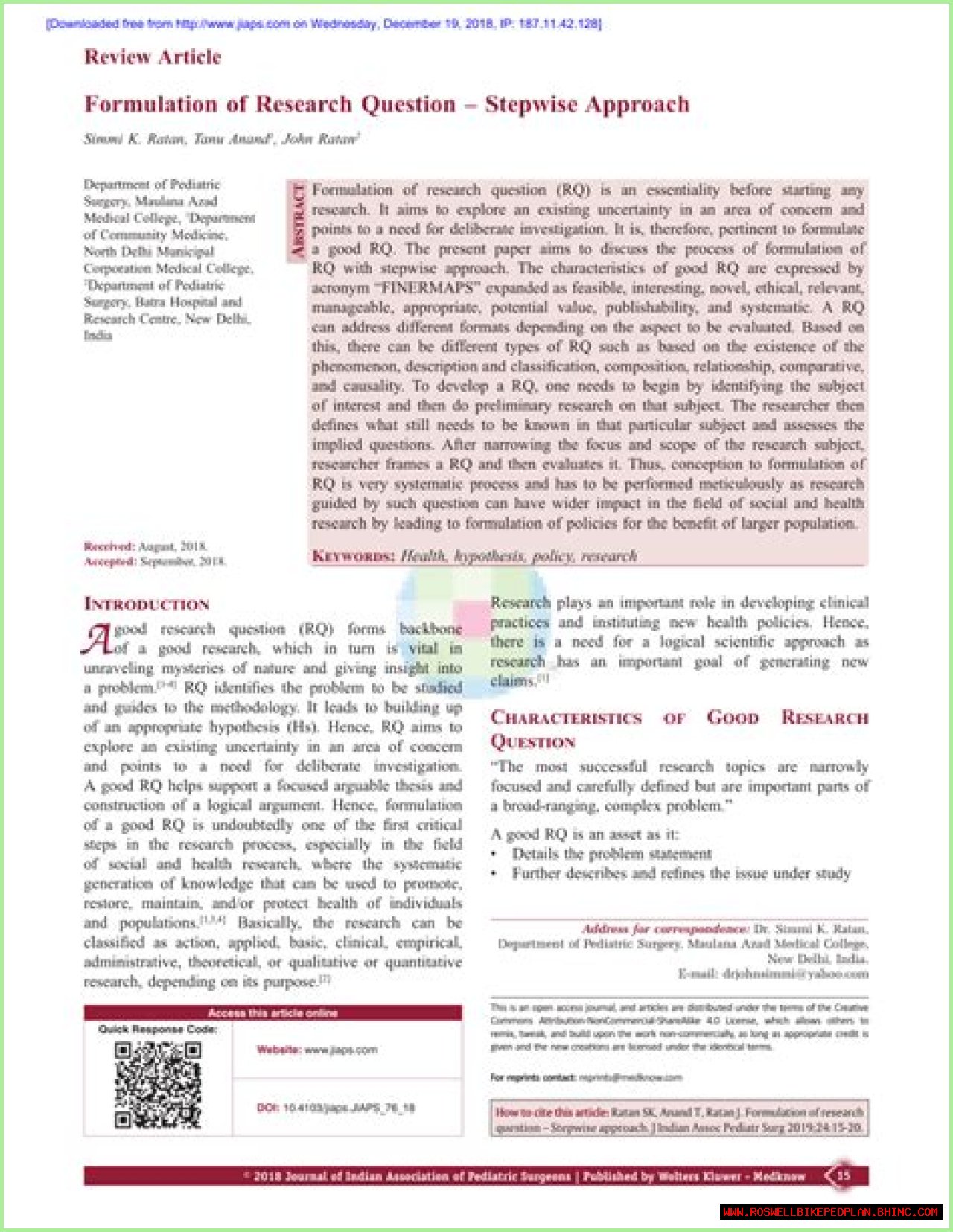 Questions about a Journal Article